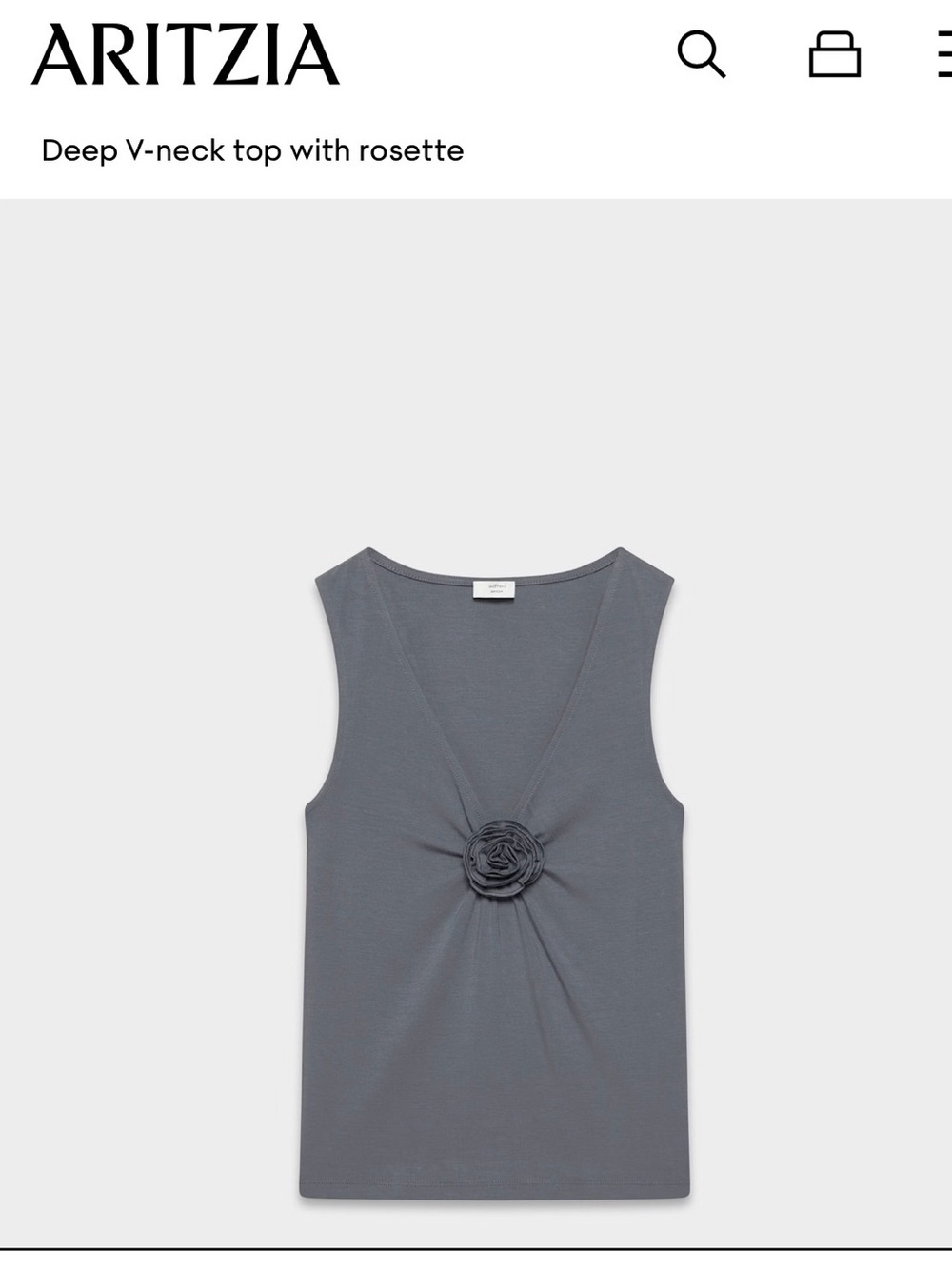 Aritzia Charcoal Gray V-Neck Rosette Tank
